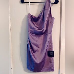 Lulu's One Shoulder Purple Satin Dress